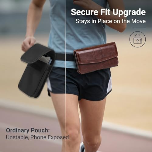 Phone Holster Compatible with iPhone 16/15/14/13/12 Pro Max and Plus, Galaxy S25/S24/S23/S22/S21/S20 Plus and FE, Leather Phone Pouch with Metal Belt Clip, L-Coffee - color: Coffee, size: Large