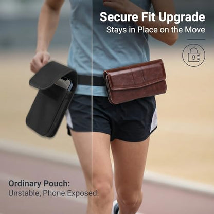 Phone Holster Compatible with iPhone 16/15/14/13/12 Pro Max and Plus, Galaxy S25/S24/S23/S22/S21/S20 Plus and FE, Leather Phone Pouch with Metal Belt Clip, L-Coffee - color: Coffee, size: Large
