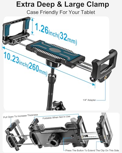 Tablet Holder for Car Cup Holder, [Full Motion Swivel 19.7" Height] Metal Tablet Car Mount for Truck, for iPad Pro Air Mini, Galaxy Tab, Z Fold, Fire, iPhone, 6-15.6" Devices, Cars Trucks SUVs