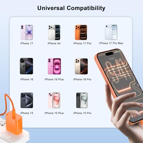 iPhone 17 16 15 Charger Fast Charging 6FT, 20W USB C Charger Block & Cable - color: Orange
