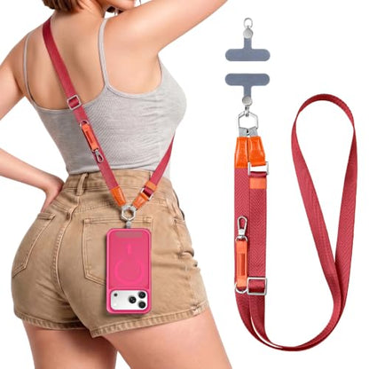 Phone Lanyard Crossbody, Adjustable Ergonomic Shoulder Phone Strap - color: Red