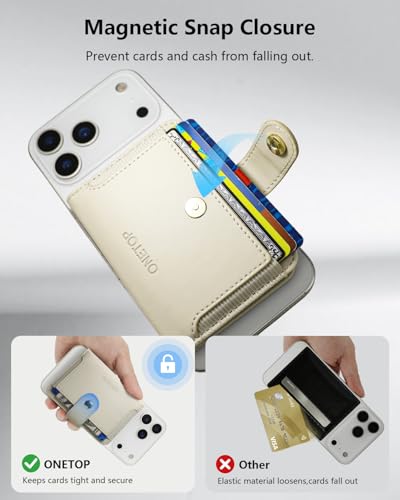 ONETOP for MagSafe Wallet,Magnetic Phone Wallet with 5 Card Slots,Beige | 1-12 Cards/Cash Holder for iPhone 17/16/15/14/13/12 Series,Detachable Wallet Stick-On Back,PU Leather RFID Blocking Kickstand - color: Beige