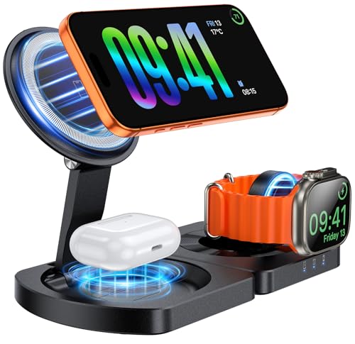 Foldable 3-in-1 Wireless Charging Station for iPhone, Magsafe Stand - color: Apple Grey