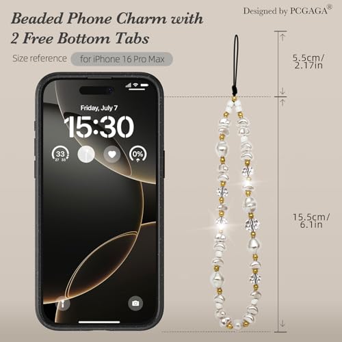 pcgaga Pearl Beaded Phone Charm, Phone Wrist Strap, Handmade Bracelet Straps, Anti-Lost Lanyard Wrist Chain for Airpods Women Girls Gift - color: White Pearl