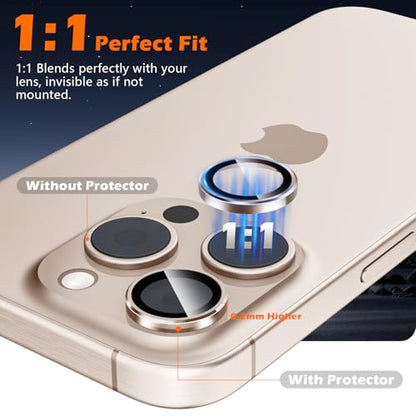 imluckies for iPhone 16 Pro - iPhone 16 Pro Max Camera Lens Protector, AR+AF Tempered Glass, 9H Ultra-Tough Metal Individual Lens Cover, HD Clear Camera Accessories, Case Friendly - Desert Titanium - color: Desert Titanium