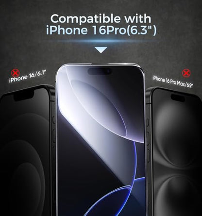 MAGIC JOHN 3rd Gen Upgraded for iPhone 16 Pro Privacy Screen Protector - size: iPhone 16 Pro-6.3''