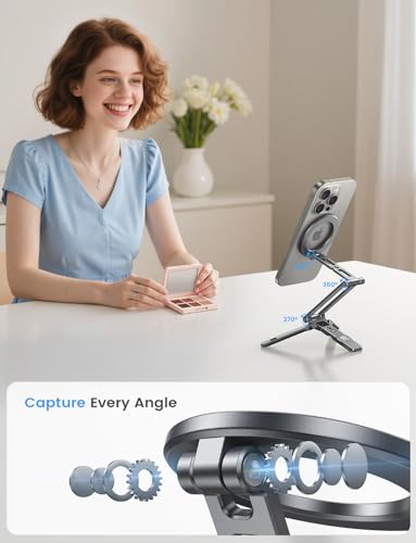Lamicall for MagSafe Tripod Stand Ultra-Compact with 1/4" Screw, Arca, Hook - color: NEW Upgraded - Grey