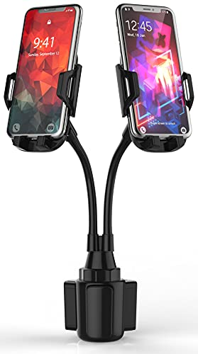 Dual Phone Holder for Car Cup Holder – Long Flexible Neck, 360° Rotatable Car Phone Mount - Adjustable Cell Cup Holder, Universal Size Fits 2 iPhone, Samsung, GPS and More (Cradle) - style: Cradle Holders