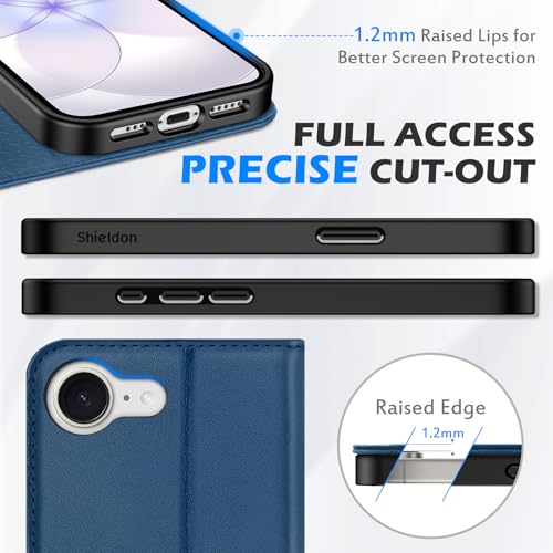 SHIELDON Genuine Leather Case Wallet for iPhone 17e/16e 6.1", Royal Blue | Magnetic Closure, RFID Blocking, Credit Card Slot, Viewing Stand, Foldable Design, Shockproof TPU Phone Cover - color: Royal Blue