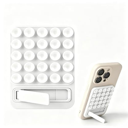 Silicone Suction Phone Mount, Universal Foldable Kickstand Holder for Mirror Glass, Strong Grip Washable Reusable Cell Phone Stand for Hands-Free Video Selfie (White) - color: White