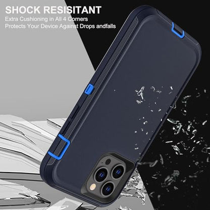 YKHJKLEC for iPhone 12/12 Pro Case, Military Grade 3 in 1 Heavy Duty Shockproof/Drop Proof/Dust Proof with 2Pcs Tempered Glass Screen Protector (Navy Blue) - color: Navy Blue
