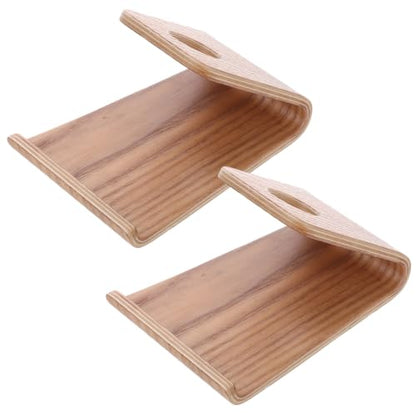 Happyyami 2pcs Wooden Desktop Phone Holder for Smartphones and Tablets