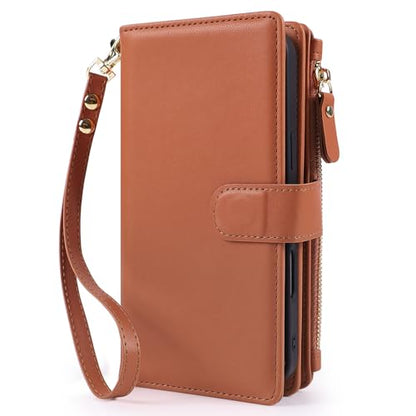 Magnetic Case for iPhone 16 Wallet Compatible with Magsafe RFID Blocking Card Holder Detachable Phone Cover Kickstand Snap Strap Zipper Pocket PU Leather 6.1 inch (Brown) - color: Brown, size: iPhone 16
