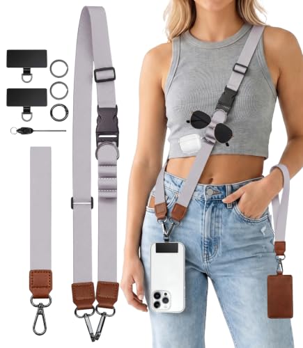 Gray Phone Lanyard Crossbody Wrist Neck Strap Adjustable Women - color: Solid Gray