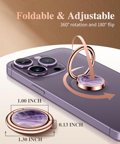 GVIEWIN Marble Cell Phone Ring Holder, Metal Kickstand Grip 360° Rotation - color: Charoite/Purple