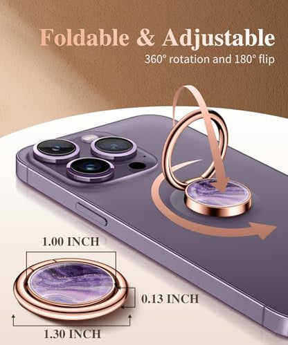 GVIEWIN Marble Cell Phone Ring Holder, Metal Kickstand Grip 360° Rotation - color: Charoite/Purple