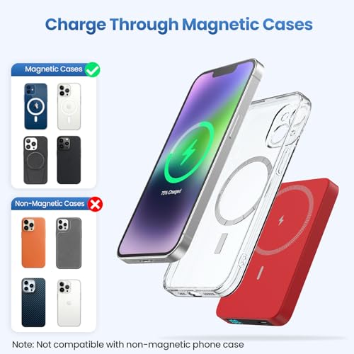 Magnetic Portable Charger 10800mah for Magsafe Battery Pack, Wireless Power Bank with PD Fast Charging,Travel Essential Phone Battery Charger for iPhone 17/16/15/14/13/12 Series-Red - color: Red