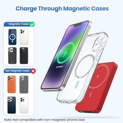 Magnetic Portable Charger 10800mah for Magsafe Battery Pack, Wireless Power Bank with PD Fast Charging,Travel Essential Phone Battery Charger for iPhone 17/16/15/14/13/12 Series-Red - color: Red