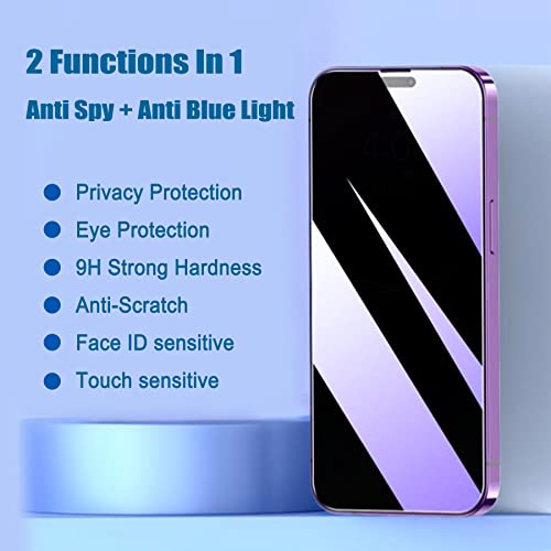 2 Pack Compatible with iPhone 15 Pro Max Privacy Screen Protector, Anti-Spy Anti-Blue Light Eye Protection Tempered Glass Film, Scratch Resistant, Full Coverage, Case Friendly - size: for iPhone 15 Pro Max