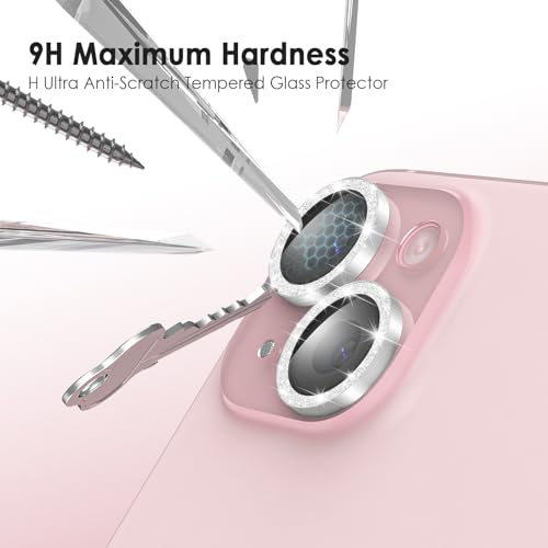 TENOC Camera Lens Protector for iPhone 15 & 15 Plus, Silver Glitter - size: iPhone 15/15 Plus