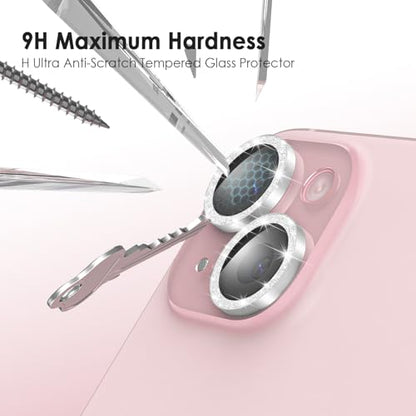 TENOC Camera Lens Protector for iPhone 15 & 15 Plus, Silver Glitter - size: iPhone 15/15 Plus