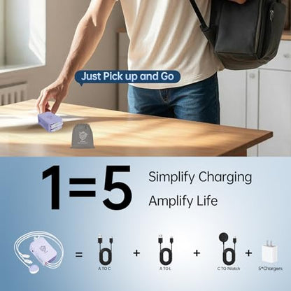 Retractable Apple Watch Charger, 5 in 1 Wall Charger with 3 Retractable Cables for Older iPhones & USB-C Devices, 35W Foldable Charger Block for iPhone 17/16/15/14, iPad, AirPods (Purple) - color: Purple