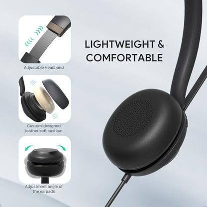 Yealink UH37 USB Headset with Noise Cancelling Mic Wired Headphone for PC - color: UH37 USB-C/A, size: Dual-Ear (Teams)