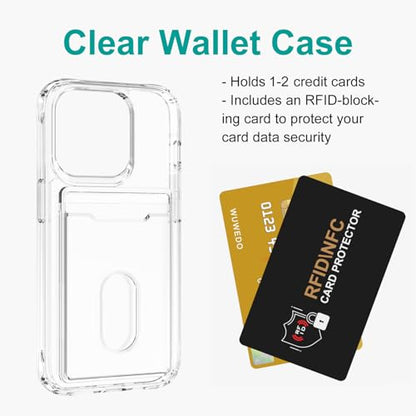 for iPhone 15 Pro Clear Wallet Case with RFID Blocking Card, Holds 1-2 Credit Cards, Hybrid Protective Case with Card Holder, TPU + PC, Anti-Yellowing, 6.1" 2023 - color: RFID BC Clear, size: iPhone 15 Pro