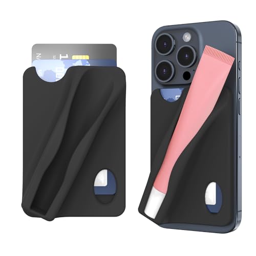 DOB SECHS Large Silicone Lip Holder with Card Holder Compatible with Summer Fridays, Tower 28, Laneige Lipstick Lip Glaze Phone Case Back Stick On Holder for iPhone and Android Smartphones, Black - color: Black, size: Large