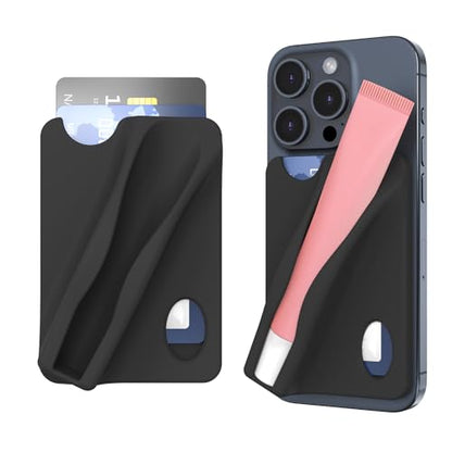 DOB SECHS Large Silicone Lip Holder with Card Holder Compatible with Summer Fridays, Tower 28, Laneige Lipstick Lip Glaze Phone Case Back Stick On Holder for iPhone and Android Smartphones, Black - color: Black, size: Large