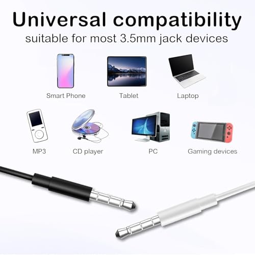 2-Pack Wired Earbuds with Mic and Volume Control, 3.5mm Jack in-Ear Headphones Stereo Sound, Noise-Isolating Earphones for Music, Calls, Gaming & Video Chat,Black & White
