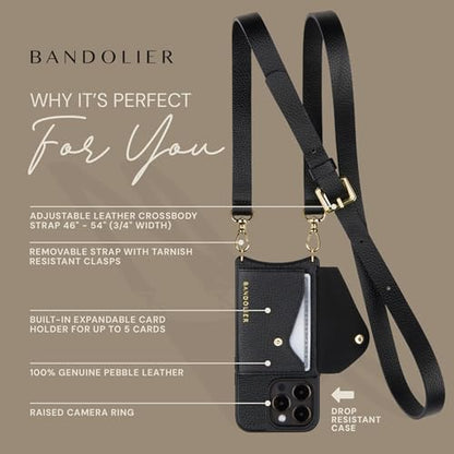 Bandolier Hailey Leather Crossbody Phone Case iPhone 16 Pro Max - Black/Gd - color: Black/Gold, size: iPhone 16 Pro Max