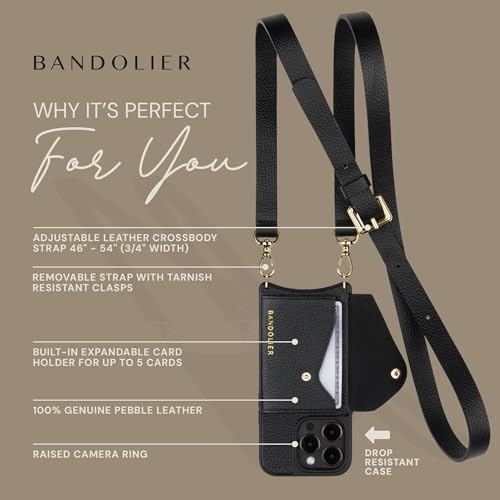 Bandolier Hailey Leather Crossbody Phone Case iPhone 15 Pro - Black/Gld - color: Black/Gold, size: iPhone 15 Pro