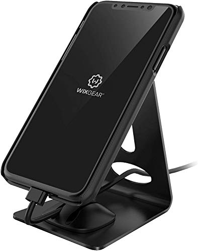 WixGear Cell Magnetic Phone Stand, Premium Phone Holder for iPhones, Android Smartphones & Mini Tablets –Sturdy Metal Phone Stand for Desk with Smart Cord Holder, Magnetic Cell Phone Mount