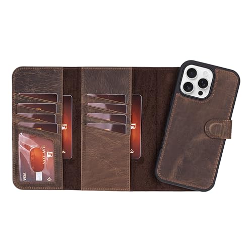 Bayelon Wallet Case for iPhone 16 Pro Max 6.9", Trifold Leather Wallet, Detachable Magnetic Flip Folio Cover, Card Holder, iPhone 16 Pro Max Wallet Case, MagSafe Compatible, RFID (Coffee Brown) - color: Dark Brown, size: iPhone 16 Pro Max