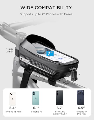 whale fall Bike Frame Bag Waterproof, 3D EVA Hard Shell, Bike Phone Holder | Top Tube Bag with TPU Touchscreen, Fits Phones up to 7", Adjustable Straps for Most Frames, Includes Rain Cover - color: Black