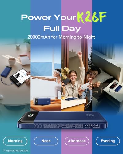 Orfeika 20000mAh Power Bank, Portable Charger with 4 Built-in Cables - color: Navy Blue