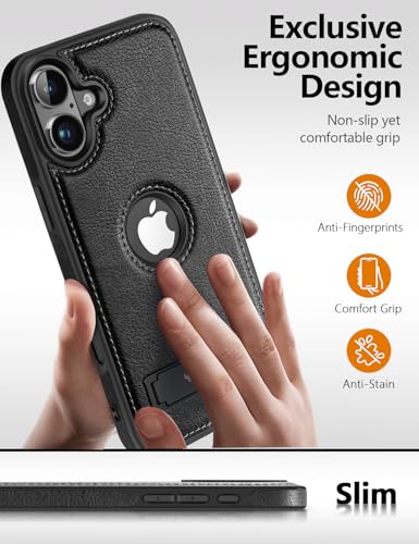 WTCASE Magnetic for iPhone 16 Leather Case,Built-in Invisible Stand [Compatible with Magsafe] Protective Slim Kickstand Phone Cover Compatible with iPhone 16 (2024) 6.1" (Black) - color: Black, size: iPhone 16 - 6.1"