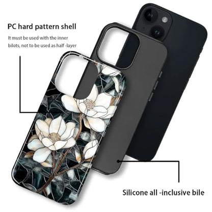 Magnetic Case for iPhone 13 iPhone 14,Compatible with Magsafe,PC Hard Shell & Silicone Inner Bumper,Shockproof Full-Body Cover Case - Stained Glass Unique Magnolia - color: Stained Glass Unique Magnolia, size: iPhone 14 iPhone 13