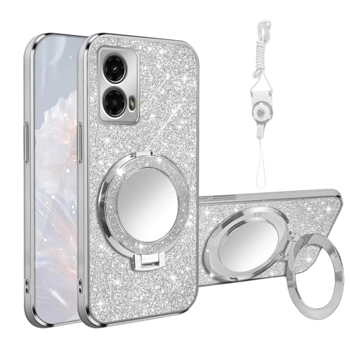 for Motorola G 5G 2024 Case [MagSafe Compatible] Glitter Card Clear Back Cover with Ring Kickstand, Lanyard, Mirror Soft TPU Protective Cover for Moto G 5G 2024 Phone Case, Silver - color: Silver, size: Motorola Moto G 5G 2024