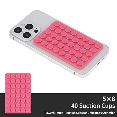 SHENGXIN 2 Pack Silicone Double-Sided Suction Grip – 40 Cups per Side, Strong Hold for iPhone, Galaxy, Pixel, Android – Hands-Free for Selfies & Videos (Pink) - color: Pink