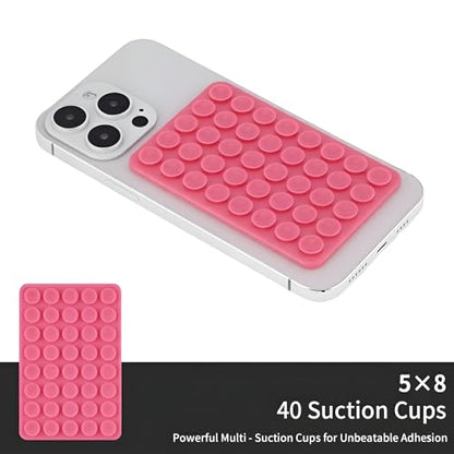 SHENGXIN 2 Pack Silicone Double-Sided Suction Grip – 40 Cups per Side, Strong Hold for iPhone, Galaxy, Pixel, Android – Hands-Free for Selfies & Videos (Pink) - color: Pink