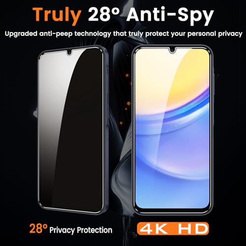 3+3 Pack for Samsung Galaxy A15 5G Privacy Screen Protector with Camera Lens Protector, Anti-Spy Tempered Glass Film, 9H Hardness, Anti-Scratch, Touch Sensitive - size: Samsung Galaxy A15
