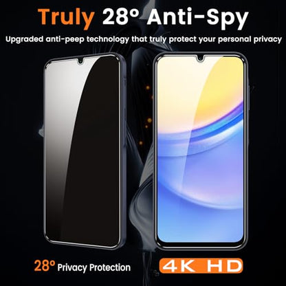 3+3 Pack for Samsung Galaxy A15 5G Privacy Screen Protector with Camera Lens Protector, Anti-Spy Tempered Glass Film, 9H Hardness, Anti-Scratch, Touch Sensitive - size: Samsung Galaxy A15