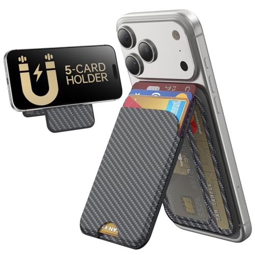 TWZKG for MagSafe Wallet, 5 Cards Holder with Stand, Magnetic Phone Wallet Stand for iPhone 17/16/15/14/13/12 Pro Max Air Plus Series, RFID Blocking Vegan Leather,Carbon Fiber - color: Carbon Fiber