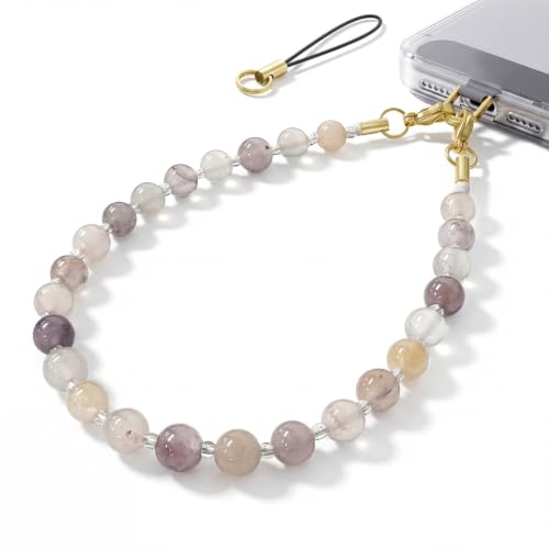 SURPHY Natural Stone Phone Charm, Beaded Phone Wrist Strap with Tether Tab - color: A- Mauve Haze Quartzite