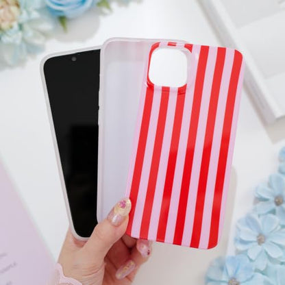 Striped case for iPhone 13/14 Red/Pink | Aesthetic Striped，Full Protection Soft TPU，will not peel, fade or rub off ，Kawaii Cute Phone Case for Women Girls - color: Imd Striped Red/Pink