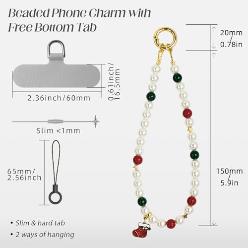 pcgaga Pearl Beaded Phone Charm, Phone Wrist Strap, Handmade Bracelet Straps, Anti-Lost Lanyard Wrist Chain for Airpods Women Girls Gift - color: Stocking