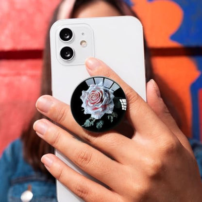 Translucent Clear Phone Grip with Expanding Kickstand,Cell Phone Collapsible Stand Pink Rose Flower Design for Smartphones