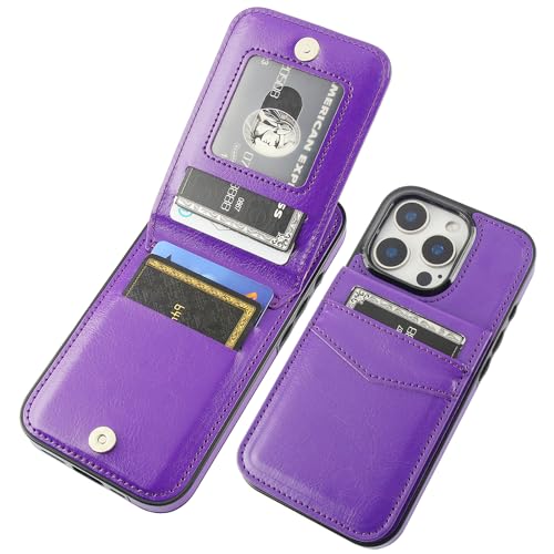 KIHUWEY for iPhone 16 Pro Wallet Case Card Holder Kickstand, Dark Purple | Credit Card Slots, PU Leather, Magnetic Clasp, Flip Heavy Duty Protection Cover for Men and Women - color: Dark Purple